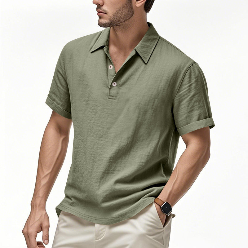 Men's Linen Short Sleeve Polo Shirt - Breathable Relaxed Fit for Summer Casual & Commute