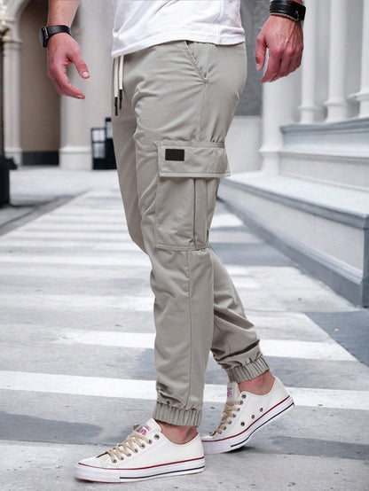 Men's Slim Fit Cargo Jogger Pants - Multi-Pocket Casual Trousers with Elastic Drawstring Waist