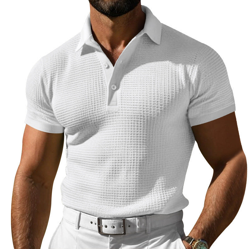 Men's Waffle-Knit Polo Shirt - Summer Short Sleeve Breathable Casual Golf T-Shirt