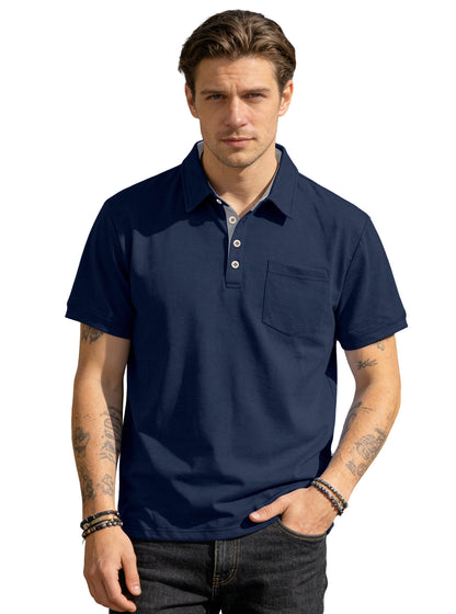 Men's Summer Spring Pocket Polo Shirt, Solid Color Short Sleeve Relaxed Fit Casual Business Top