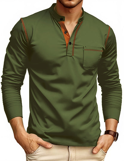 Men's Long Sleeve Henley with Contrast Trim