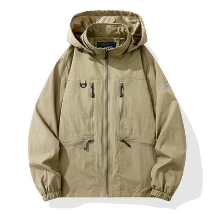 Men's Hooded Cargo Windbreaker – Windproof, Waterproof, Casual Outdoor Jacket