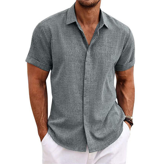 Men's Linen Short Sleeve Button Down Casual Shirt