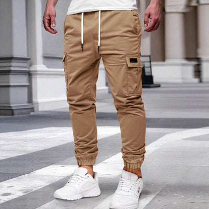 Men's Slim Fit Cargo Jogger Pants - Multi-Pocket Casual Trousers with Elastic Drawstring Waist