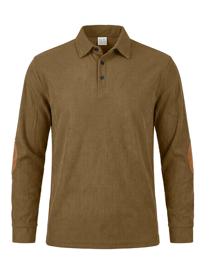 Men's Corduroy Quarter Placket Pullover – Leather Elbow Patches for Spring & Fall
