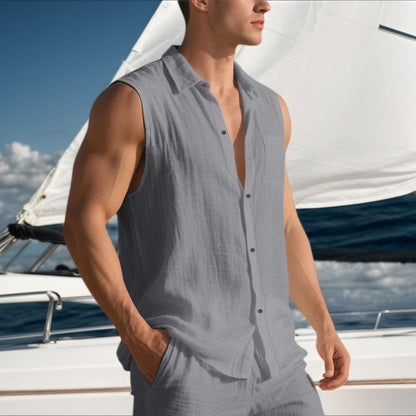 Men's Summer Trendy Linen Sleeveless Button Down Shirt