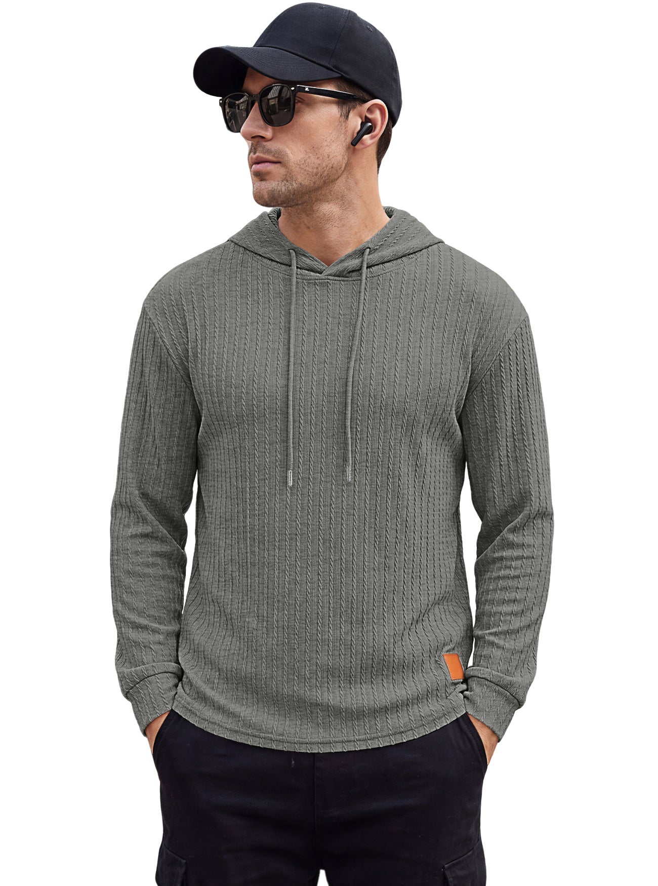 Men's Textured Hooded Polo - Quick-Dry Loose Knit Top