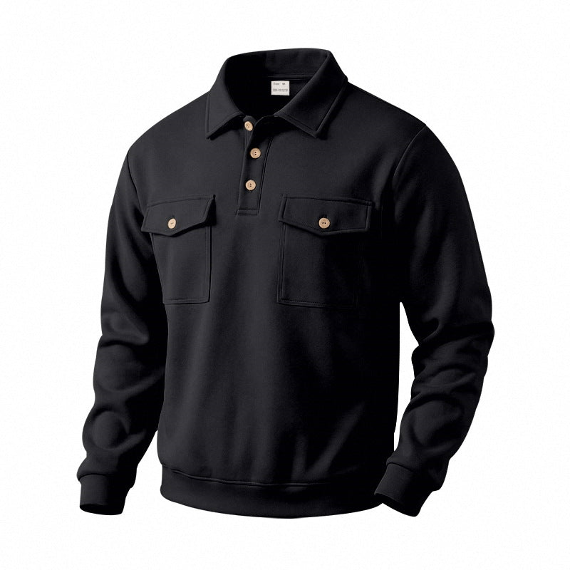 Men's Vintage Workwear Loose Fit Polo Collar Sweatshirt
