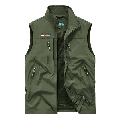 Men's Full Zip Sleeveless Quick Dry Vest, Multi Pockets Outdoor Fishing Golf Vest
