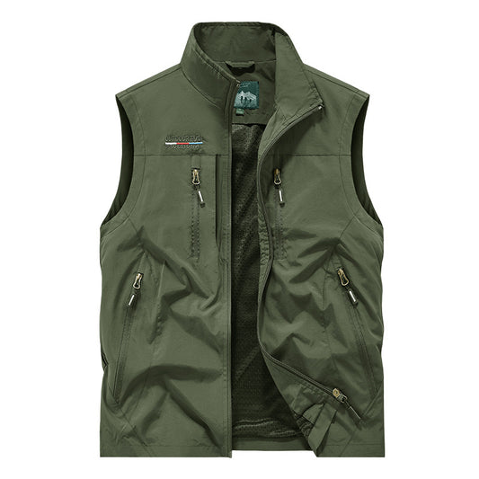 Men's Full Zip Sleeveless Quick Dry Vest, Multi Pockets Outdoor Fishing Golf Vest
