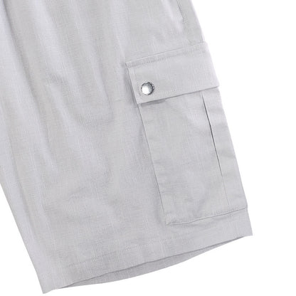 Men Linen Elastic Waist Casual Cargo Shorts