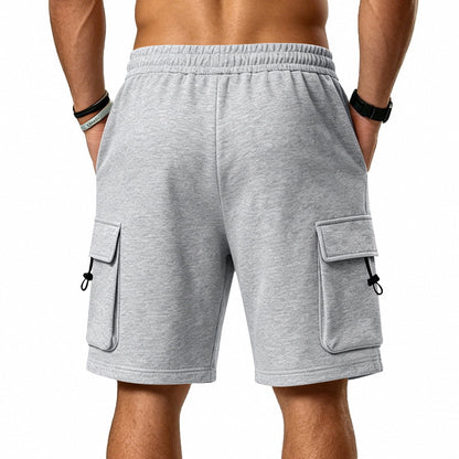 Men's Heavyweight French Terry Cargo Shorts - Knit Drawstring Casual Sweat Shorts with Pockets