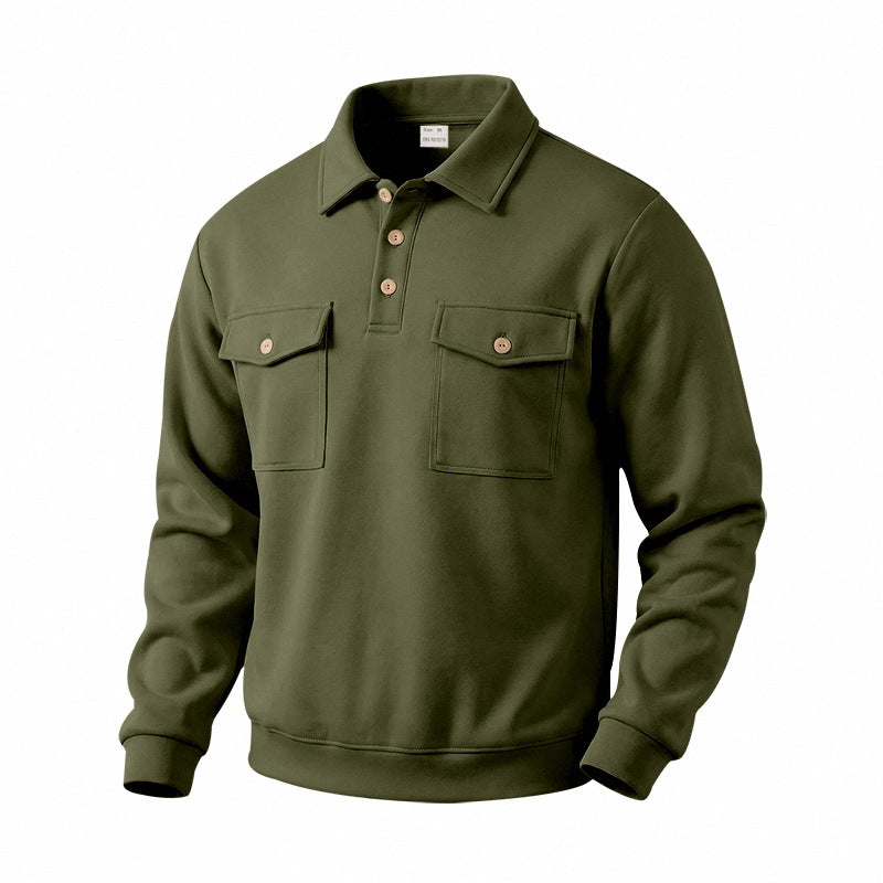 Men's Vintage Workwear Loose Fit Polo Collar Sweatshirt