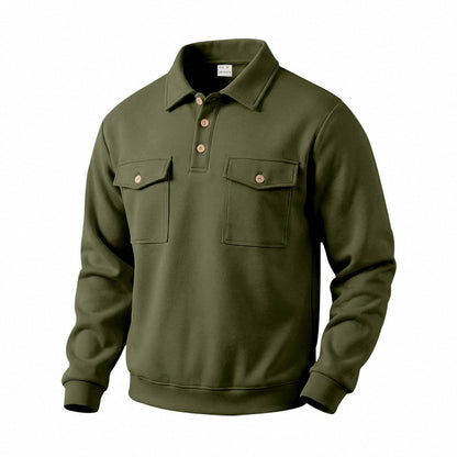 Men's Vintage Workwear Loose Fit Polo Collar Sweatshirt