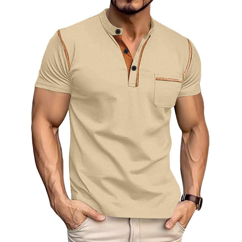 Men's Short Sleeve Henley Shirt, Quick Dry Casual Slim Fit Tee with Contrast Trim