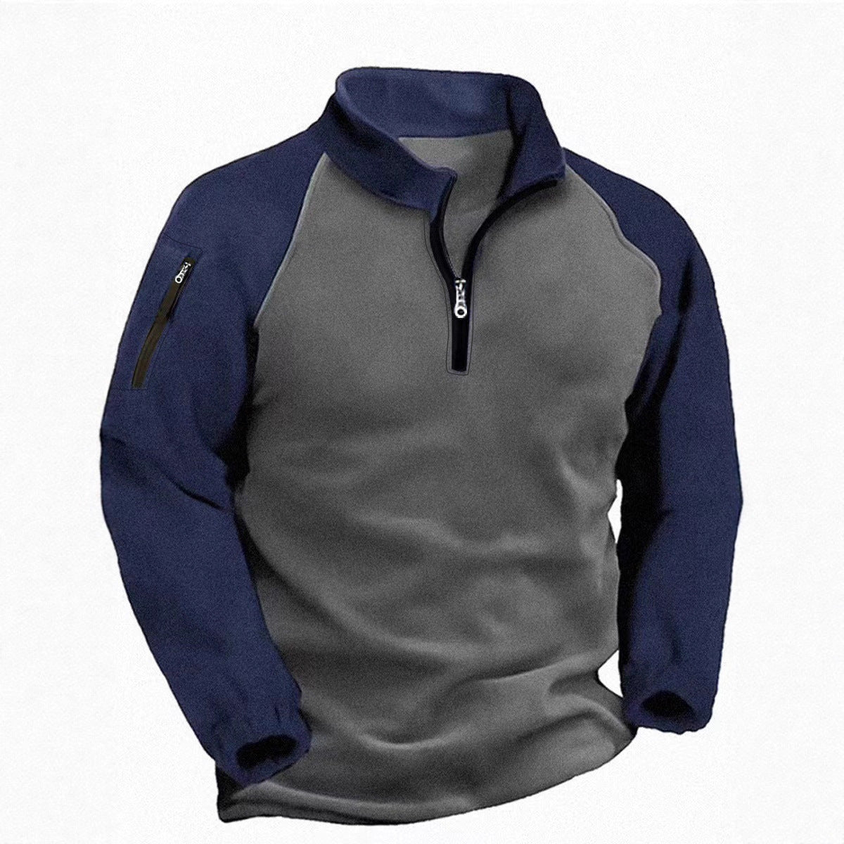 Men's Tactical Quarter-Zip Fleece Pullover - Color Block Stand Collar Sweatshirt for Outdoor & Casual