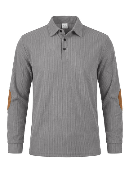 Men's Corduroy Quarter Placket Pullover – Leather Elbow Patches for Spring & Fall