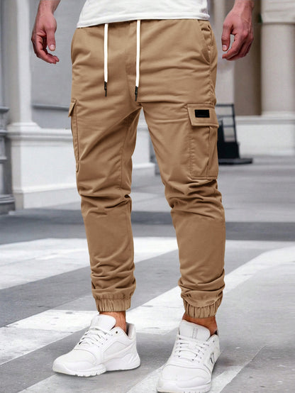 Men's Slim Fit Cargo Jogger Pants - Multi-Pocket Casual Trousers with Elastic Drawstring Waist