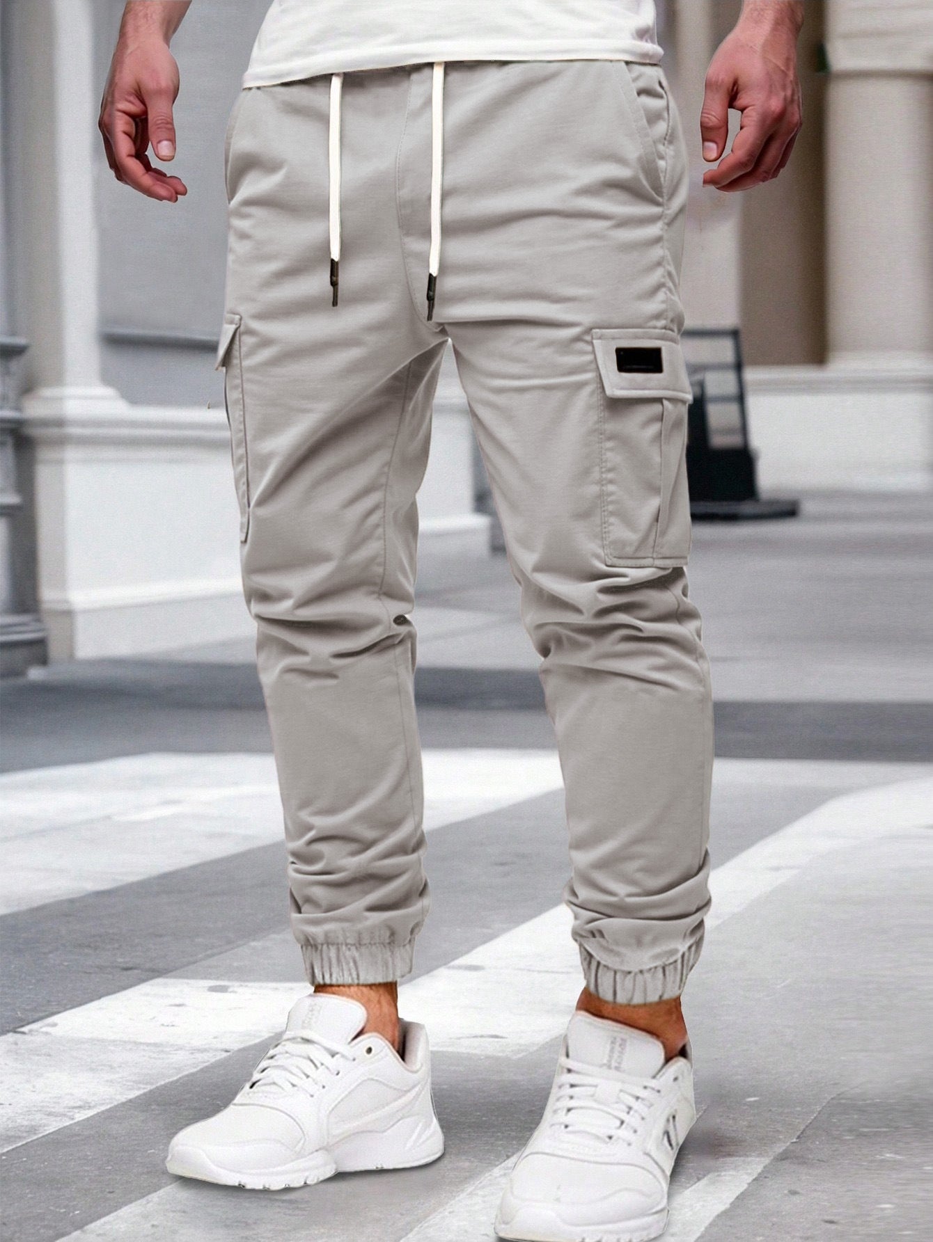 Men's Slim Fit Cargo Jogger Pants - Multi-Pocket Casual Trousers with Elastic Drawstring Waist