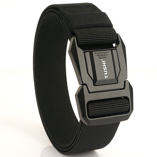 Men's Tactical Belt with Quick-Release Aluminum Buckle, 125cm(49.2")  Length Elastic Nylon Webbing Work & Everyday Belt