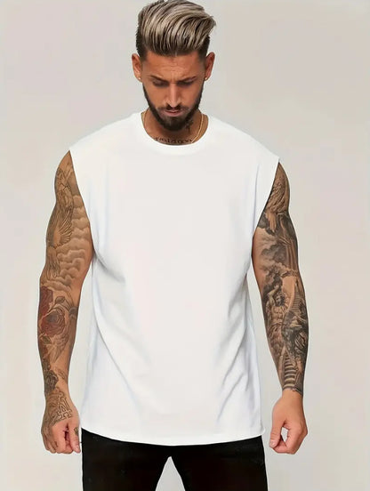 Men's Solid Color Loose Fit Tank Top, Casual Sleeveless Crew Neck Tee, Lightweight Big Size Vest for Summer