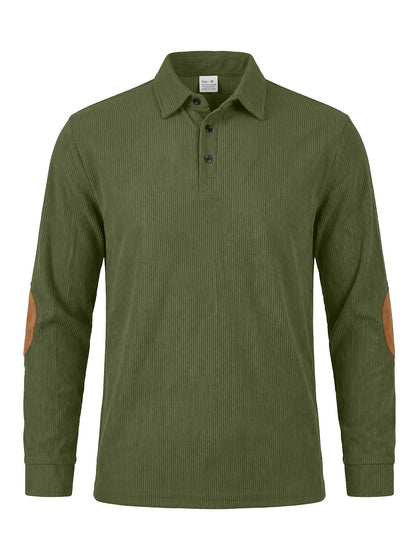 Men's Corduroy Quarter Placket Pullover – Leather Elbow Patches for Spring & Fall