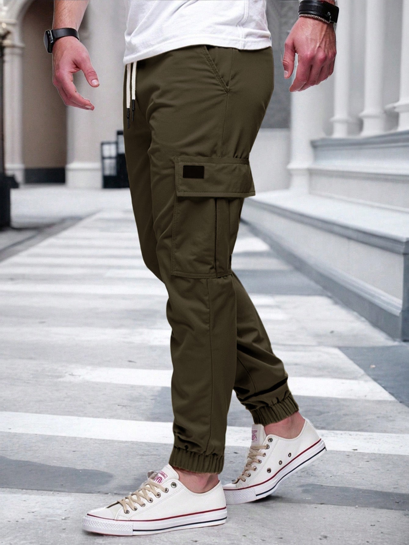 Men's Slim Fit Cargo Jogger Pants - Multi-Pocket Casual Trousers with Elastic Drawstring Waist