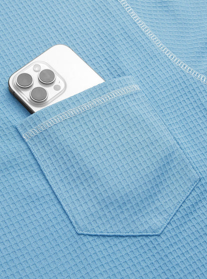 Men's Waffle-Knit Henley Long Sleeve Shirt - Casual Slim Fit Tops with Contrast Trim