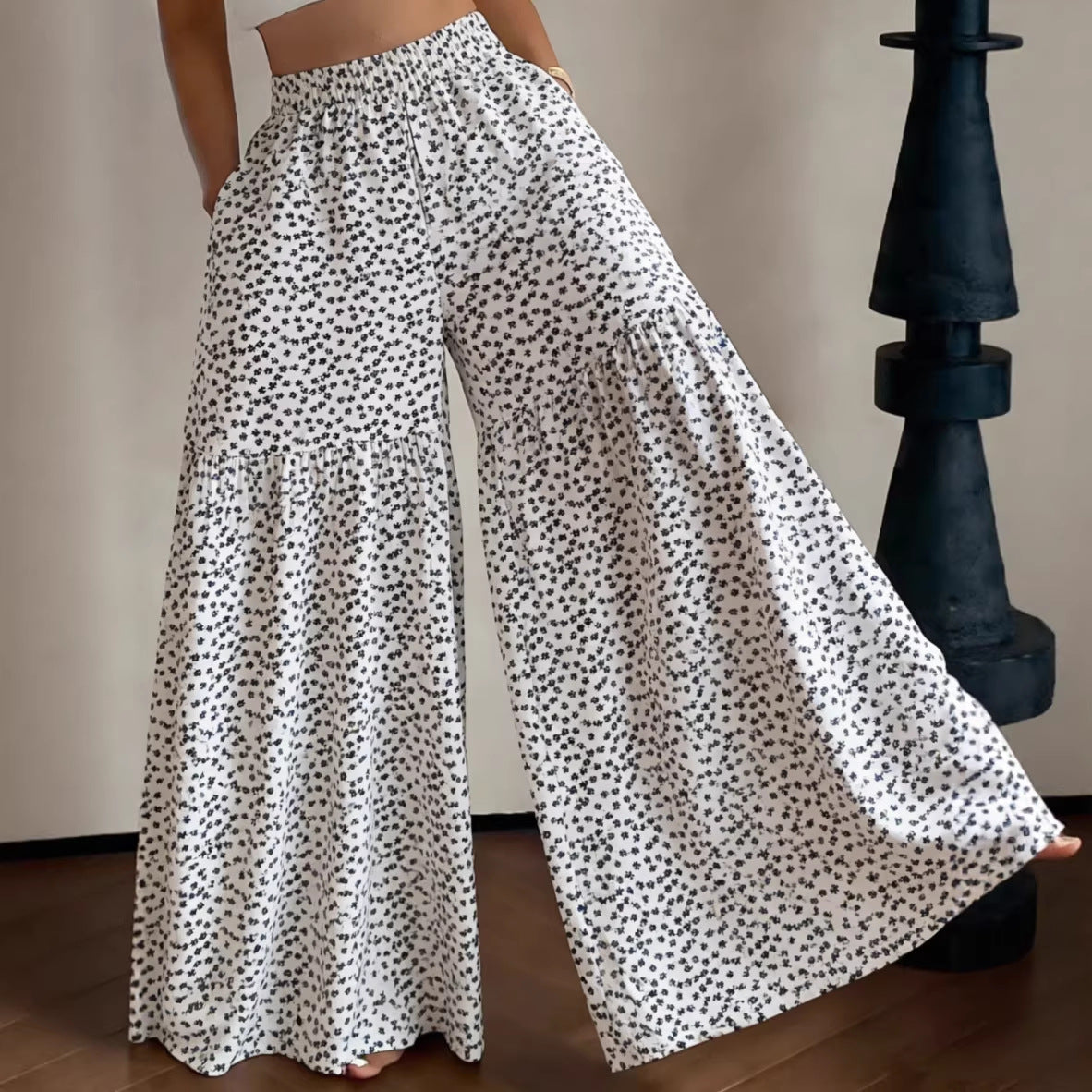 Women's 2026 New Floral High Waist Wide Leg Pants - Lightweight Flowy Boho Palazzo Trousers with Pockets for Casual Summer Wear