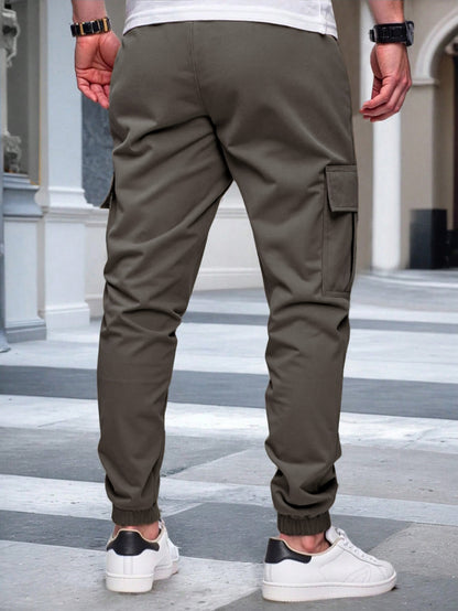 Men's Slim Fit Cargo Jogger Pants - Multi-Pocket Casual Trousers with Elastic Drawstring Waist