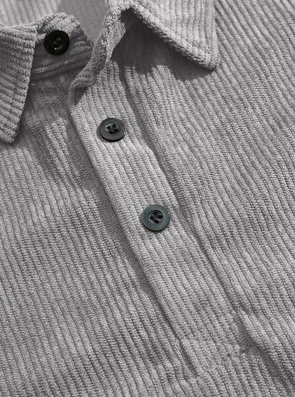 Men's Corduroy Quarter Placket Pullover – Leather Elbow Patches for Spring & Fall