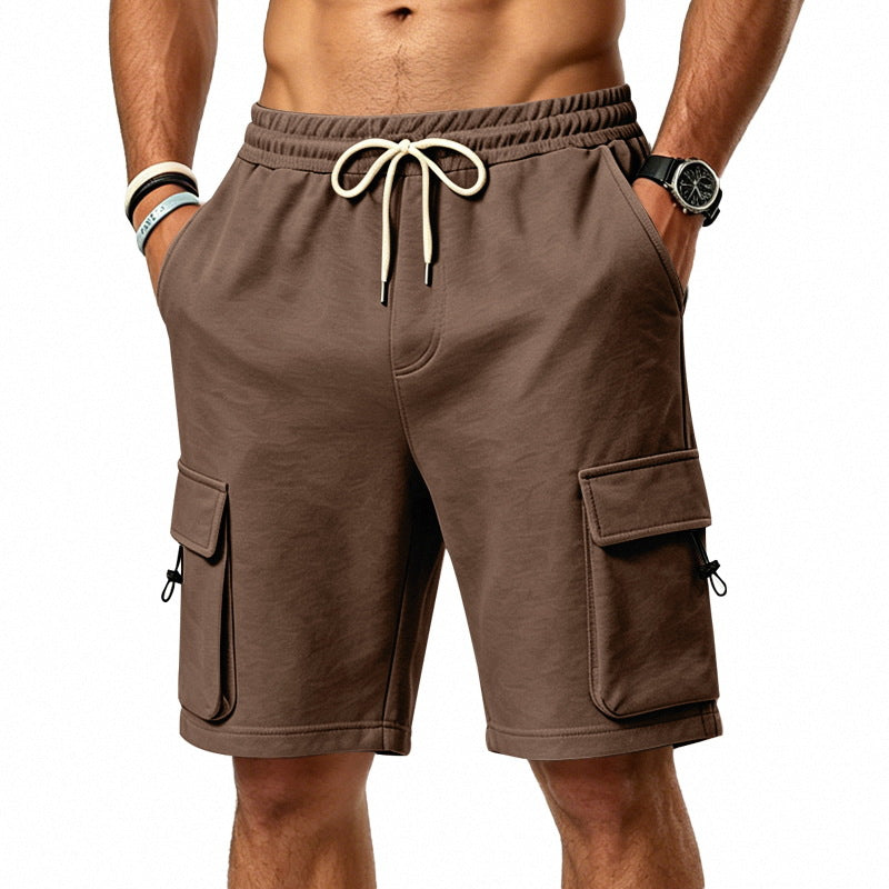Men's Heavyweight French Terry Cargo Shorts - Knit Drawstring Casual Sweat Shorts with Pockets