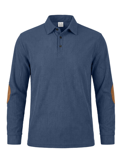 Men's Corduroy Quarter Placket Pullover – Leather Elbow Patches for Spring & Fall