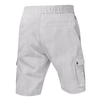 Men Linen Elastic Waist Casual Cargo Shorts