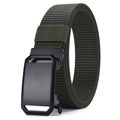 Men's Nylon Tactical Belt with Automatic Ratchet Buckle - 120cm(47.2") Length, Heavy-Duty Canvas Belt for Work & Outdoor Hiking