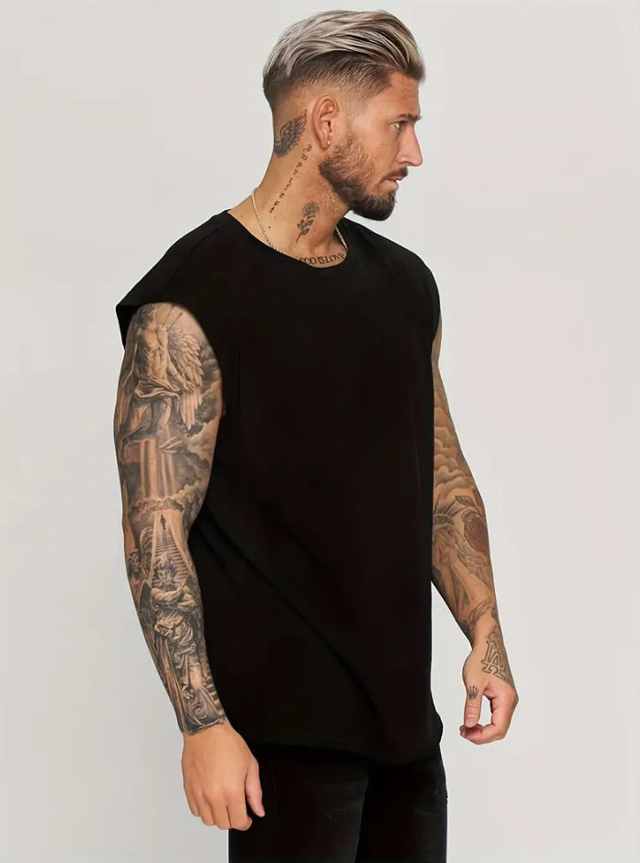 Men's Solid Color Loose Fit Tank Top, Casual Sleeveless Crew Neck Tee, Lightweight Big Size Vest for Summer