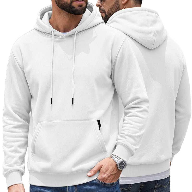 Men's Standard Weight Comfort Fit Hoodie - Solid Color with Kangaroo & Hidden Zipper Pockets