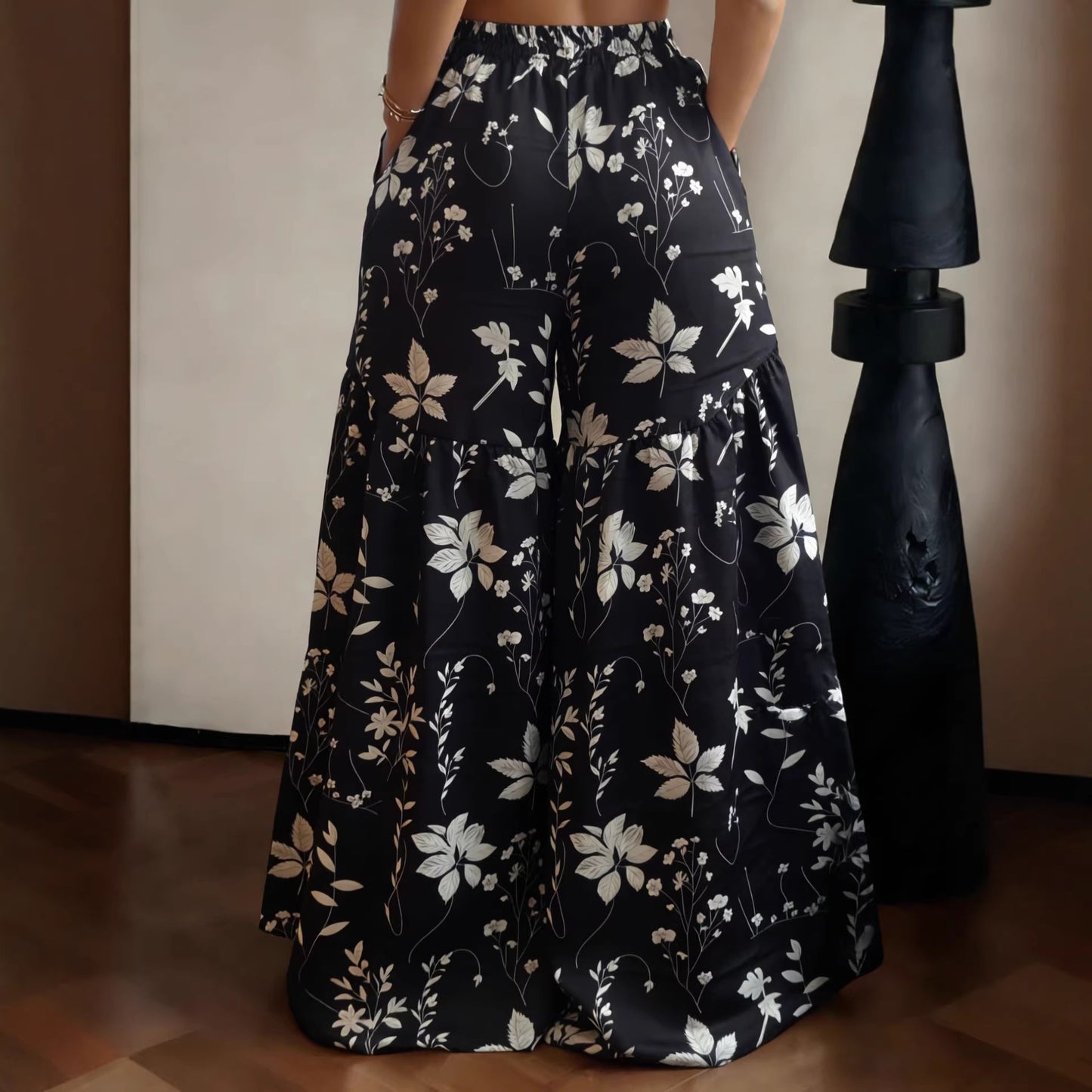 Women's 2026 New Floral High Waist Wide Leg Pants - Lightweight Flowy Boho Palazzo Trousers with Pockets for Casual Summer Wear