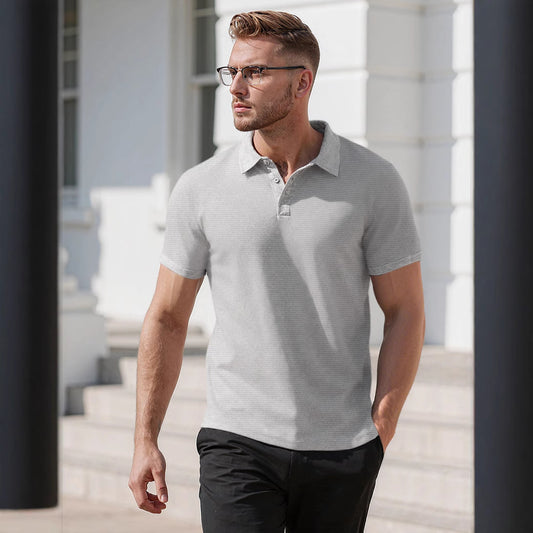 Men's Waffle-Knit Polo Shirt - Summer Short Sleeve Breathable Casual Golf T-Shirt