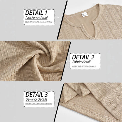 Men's Summer Henley T-Shirt - Slim Fit Linen-Like Breathable Casual Tee