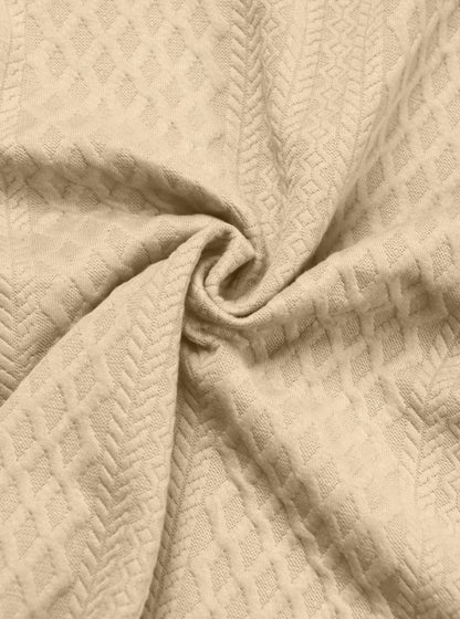 Autumn Essential Men's Jacquard Polo - Oversized Solid Color Quarter Button Long Sleeve
