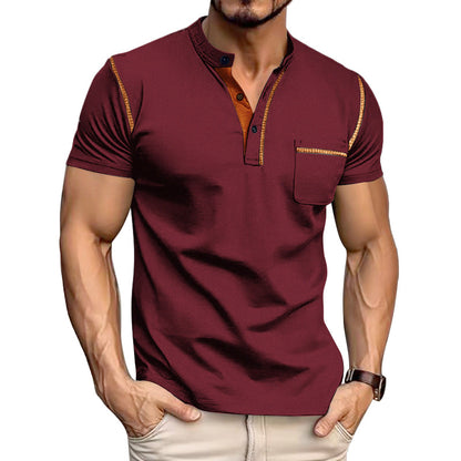 Men's Short Sleeve Henley Shirt, Quick Dry Casual Slim Fit Tee with Contrast Trim