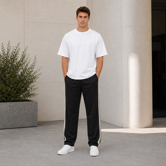 Men’s Relaxed Side-Stripe Track Pants - Lightweight comfort, a clean straight-leg fit, and classic style for every day