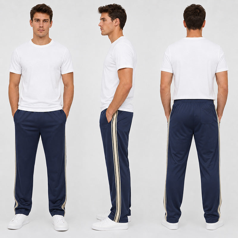 Men’s Relaxed Side-Stripe Track Pants - Lightweight comfort, a clean straight-leg fit, and classic style for every day