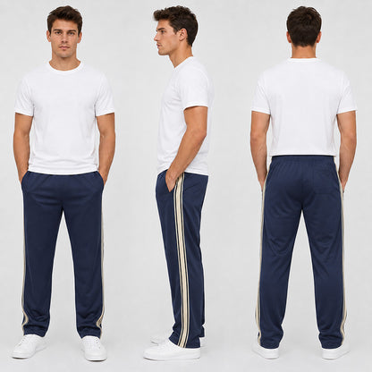 Men’s Relaxed Side-Stripe Track Pants - Lightweight comfort, a clean straight-leg fit, and classic style for every day