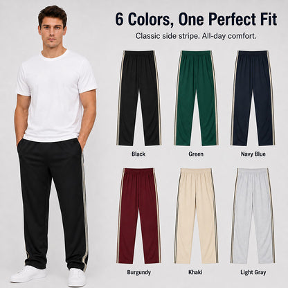 Men’s Relaxed Side-Stripe Track Pants - Lightweight comfort, a clean straight-leg fit, and classic style for every day