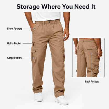 Men's Lightweight Multi-Pocket Cargo Pants– Relaxed Fit · Elastic Waist · Everyday Utility