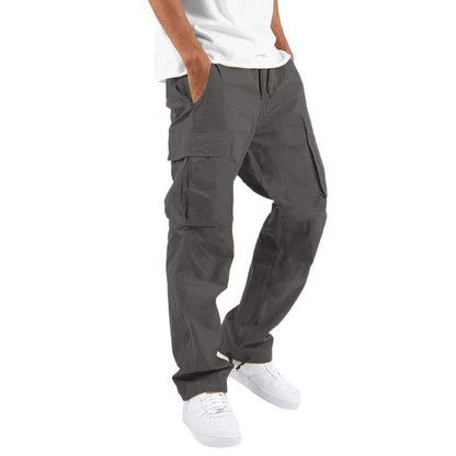 Men's Casual Cargo Pants with Multi Pockets | Relaxed Fit Drawstring Trousers