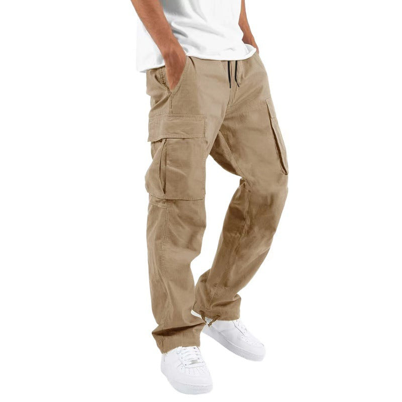 Men's Casual Cargo Pants with Multi Pockets | Relaxed Fit Drawstring Trousers
