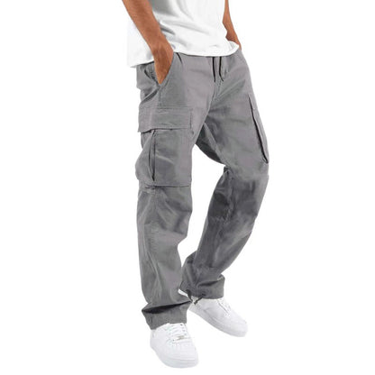 Men's Casual Cargo Pants with Multi Pockets | Relaxed Fit Drawstring Trousers